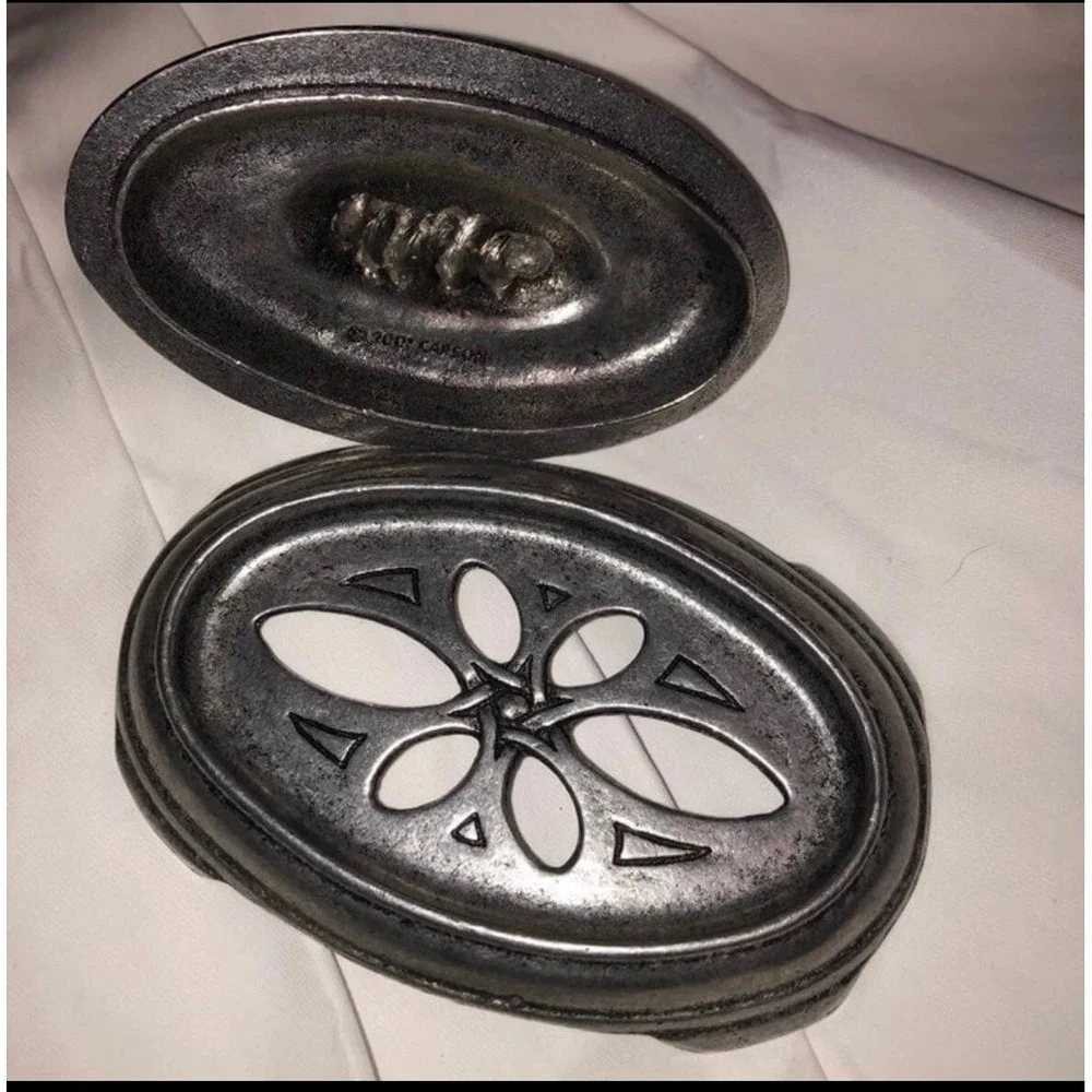 Carson‎ Pewter Butterfly Soap Dish-2001 Smoke Dome Oval 2 Piece Marked Vintage